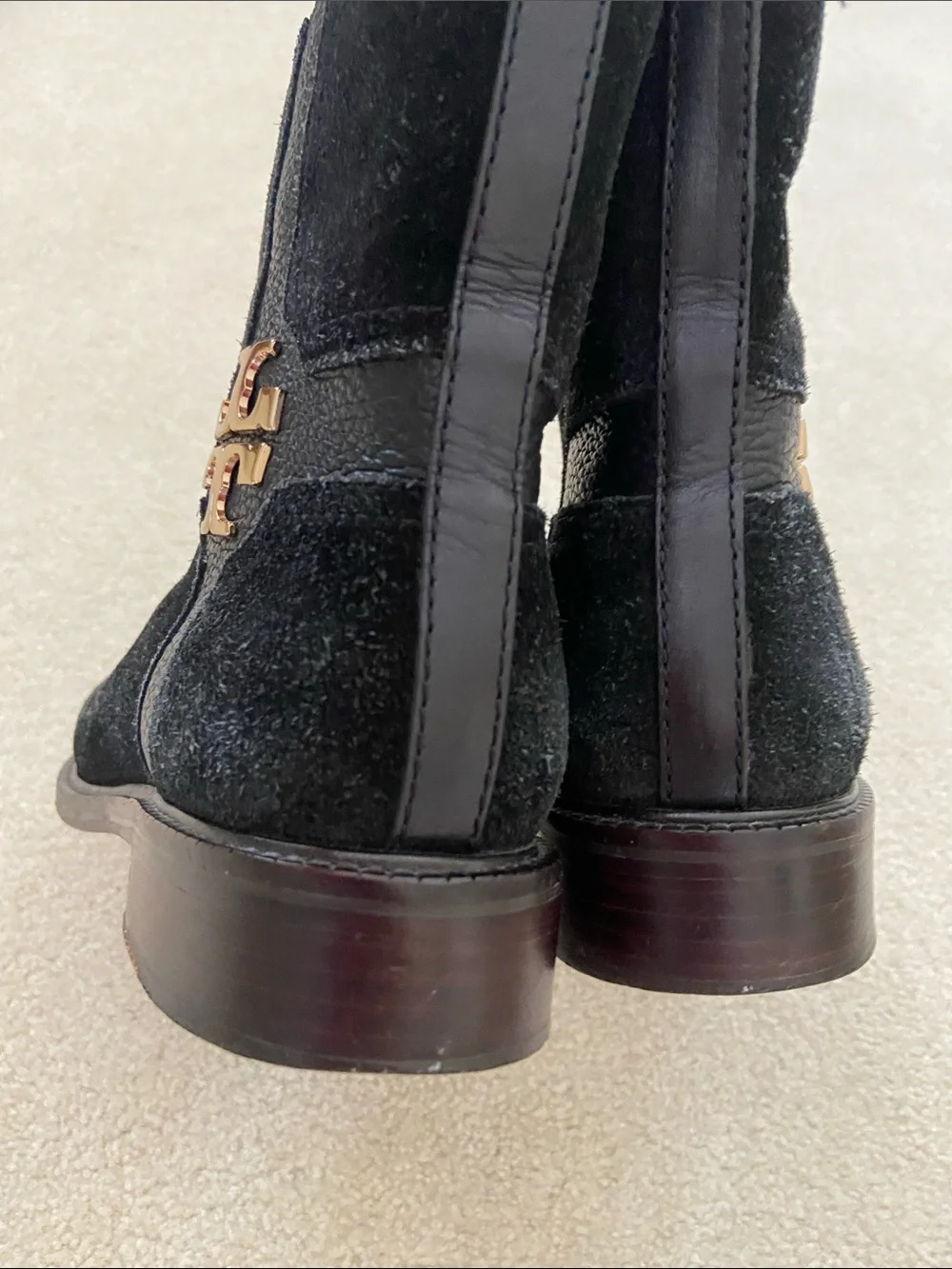 Tory Burch Alaina black Suede ankle boots, size 8 gentle worn, Made in Brazil